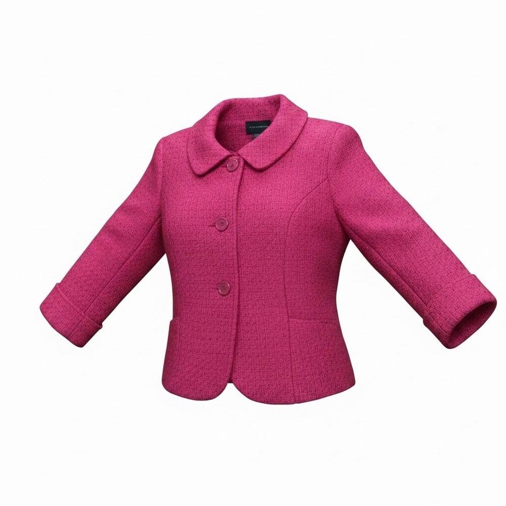 Investments Pink Tweed Blazer Peter Pan Collar 3/4 Sleeve Jacket Womens Medium